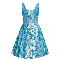 Hawaiian Lei Day Midi Dress Blue Hibiscus Flowers Lei Art - Polynesian Pride