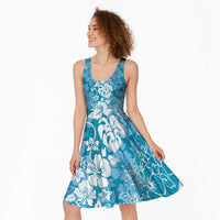 Hawaiian Lei Day Midi Dress Blue Hibiscus Flowers Lei Art - Polynesian Pride