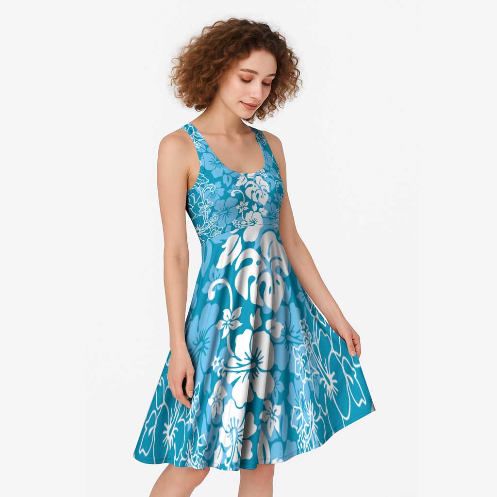 Hawaiian Lei Day Midi Dress Blue Hibiscus Flowers Lei Art - Polynesian Pride