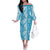 Hawaiian Lei Day Off The Shoulder Long Sleeve Dress Blue Hibiscus Flowers Lei Art
