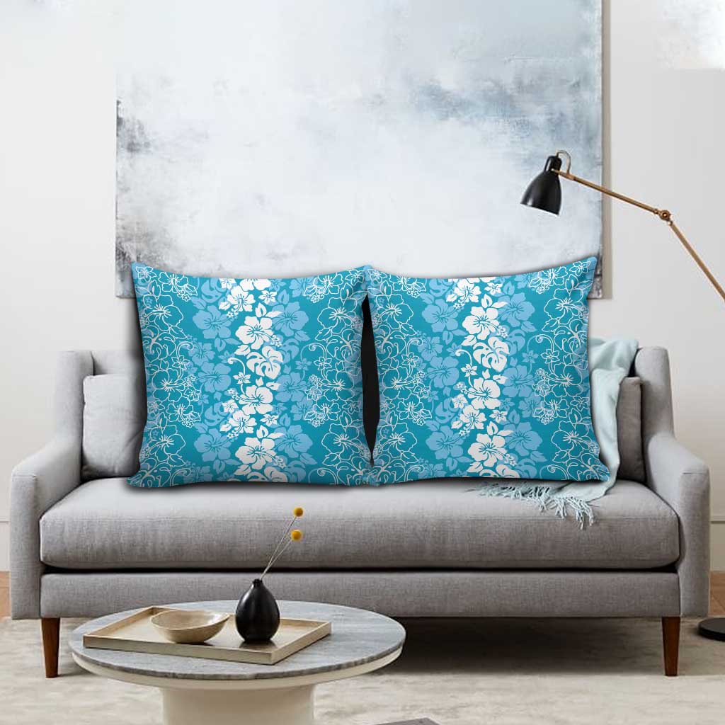 Hawaiian Lei Day Pillow Cover Blue Hibiscus Flowers Lei Art - Polynesian Pride