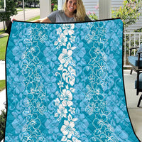 Hawaiian Lei Day Quilt Blue Hibiscus Flowers Lei Art