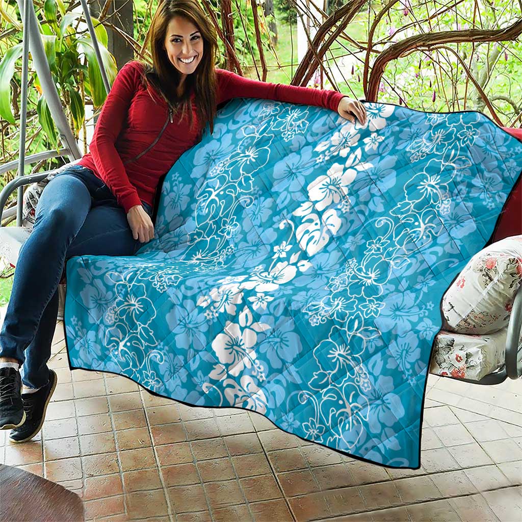 Hawaiian Lei Day Quilt Blue Hibiscus Flowers Lei Art