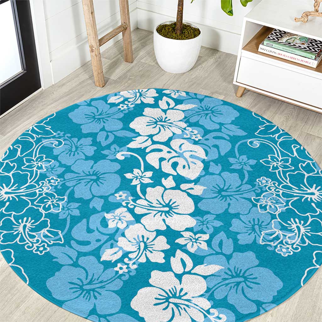 Hawaiian Lei Day Round Carpet Blue Hibiscus Flowers Lei Art