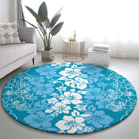 Hawaiian Lei Day Round Carpet Blue Hibiscus Flowers Lei Art