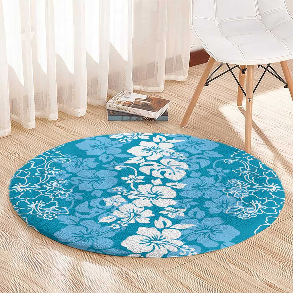 Hawaiian Lei Day Round Carpet Blue Hibiscus Flowers Lei Art