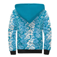 Hawaiian Lei Day Sherpa Hoodie Blue Hibiscus Flowers Lei Art