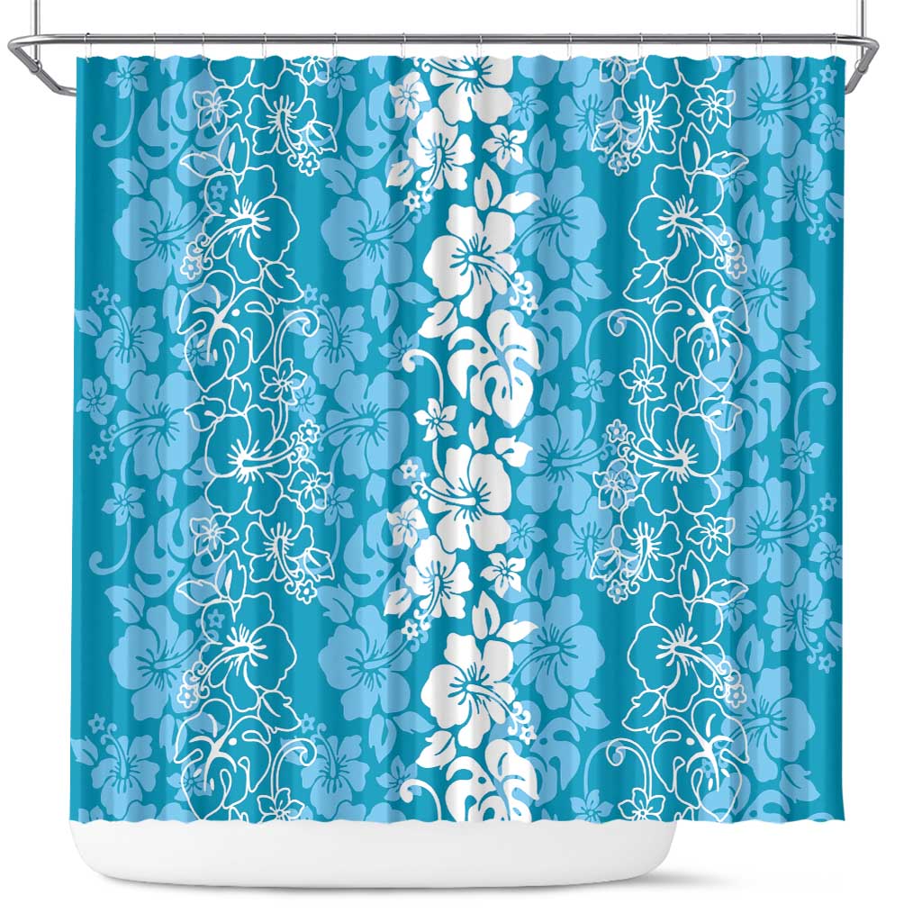 Hawaiian Lei Day Shower Curtain Blue Hibiscus Flowers Lei Art