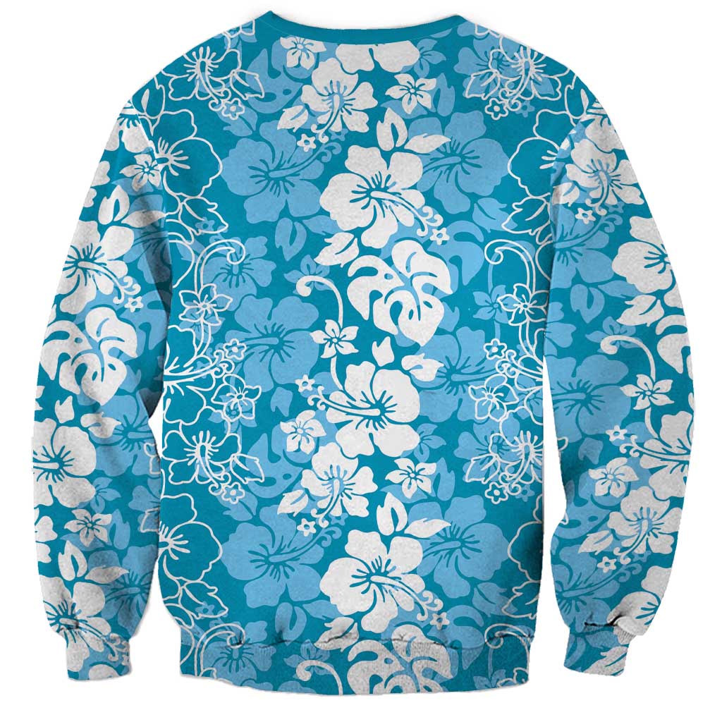 Hawaiian Lei Day Sweatshirt Blue Hibiscus Flowers Lei Art