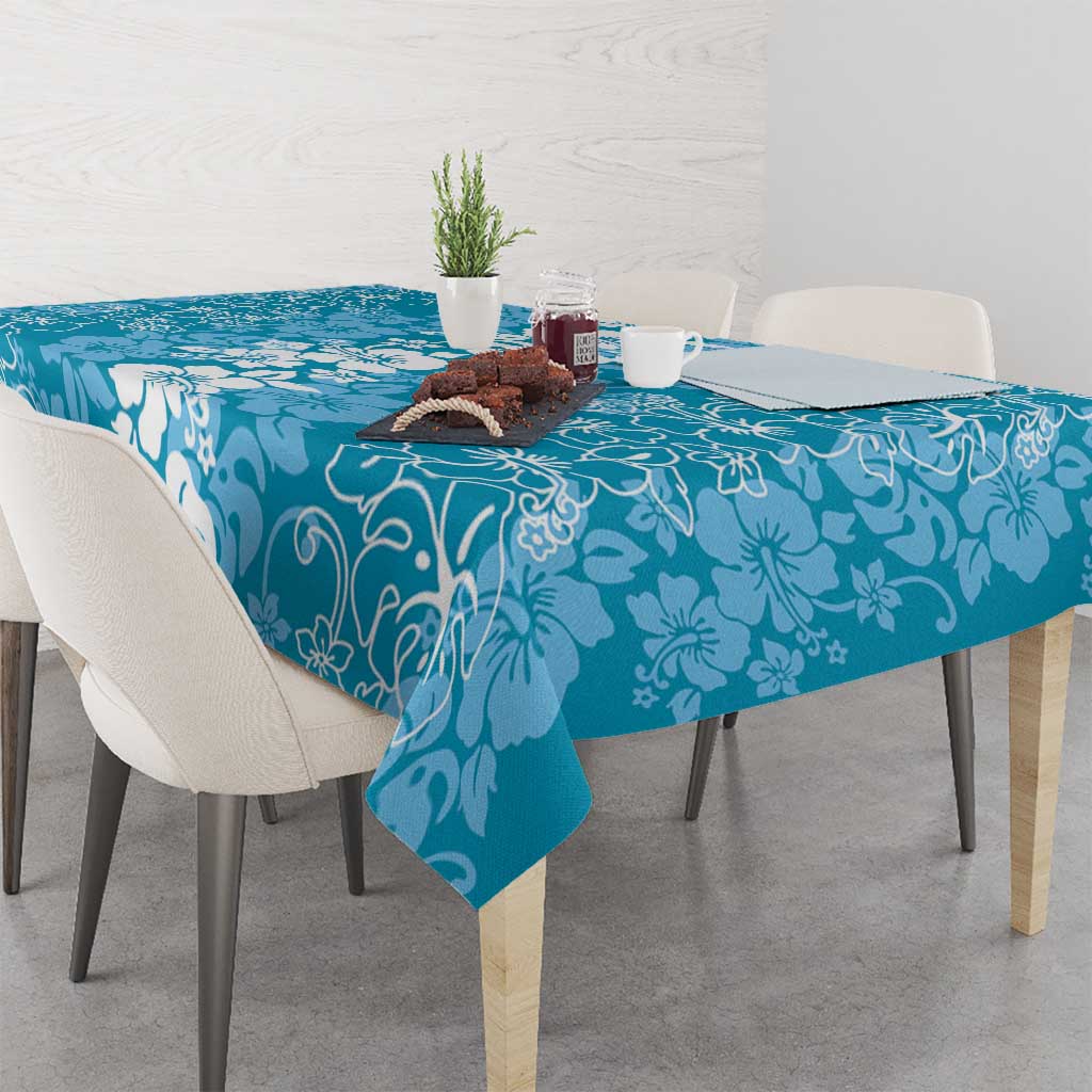 Hawaiian Lei Day Tablecloth Blue Hibiscus Flowers Lei Art