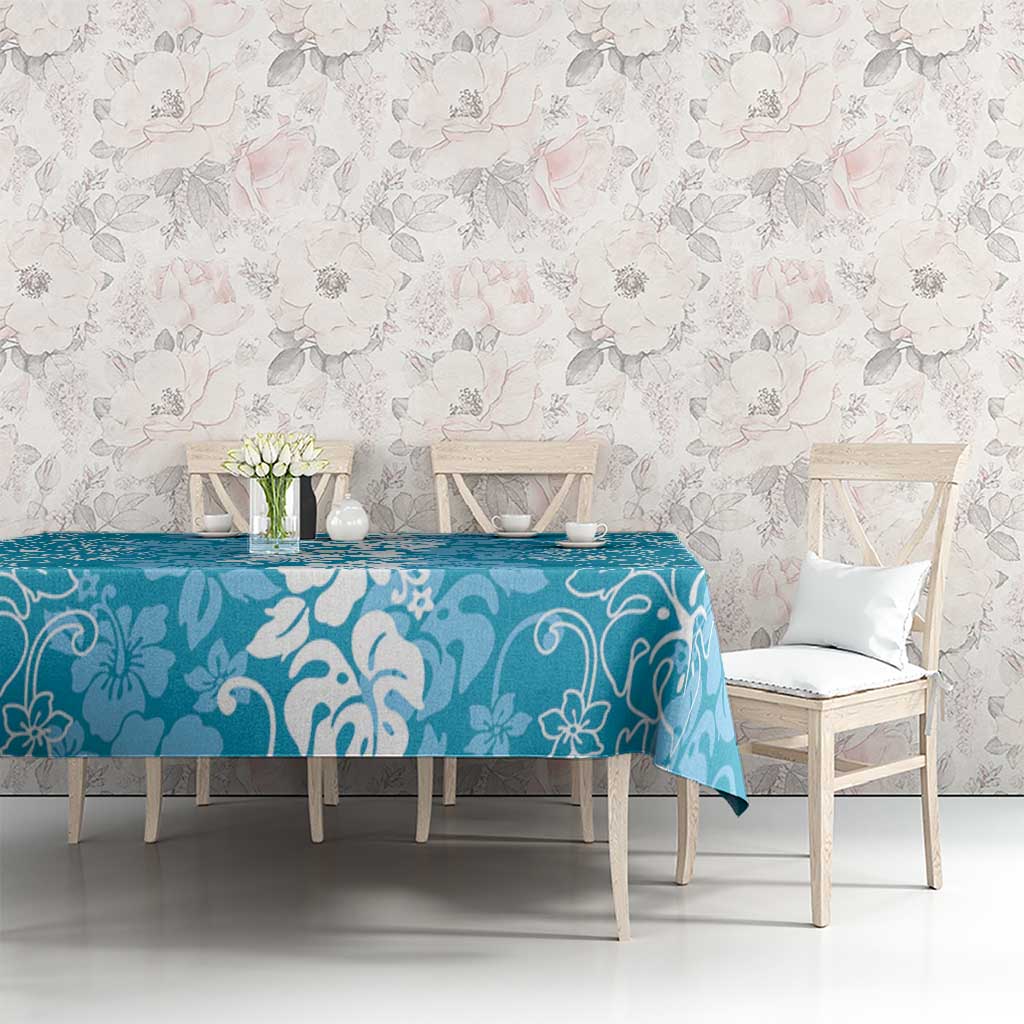 Hawaiian Lei Day Tablecloth Blue Hibiscus Flowers Lei Art