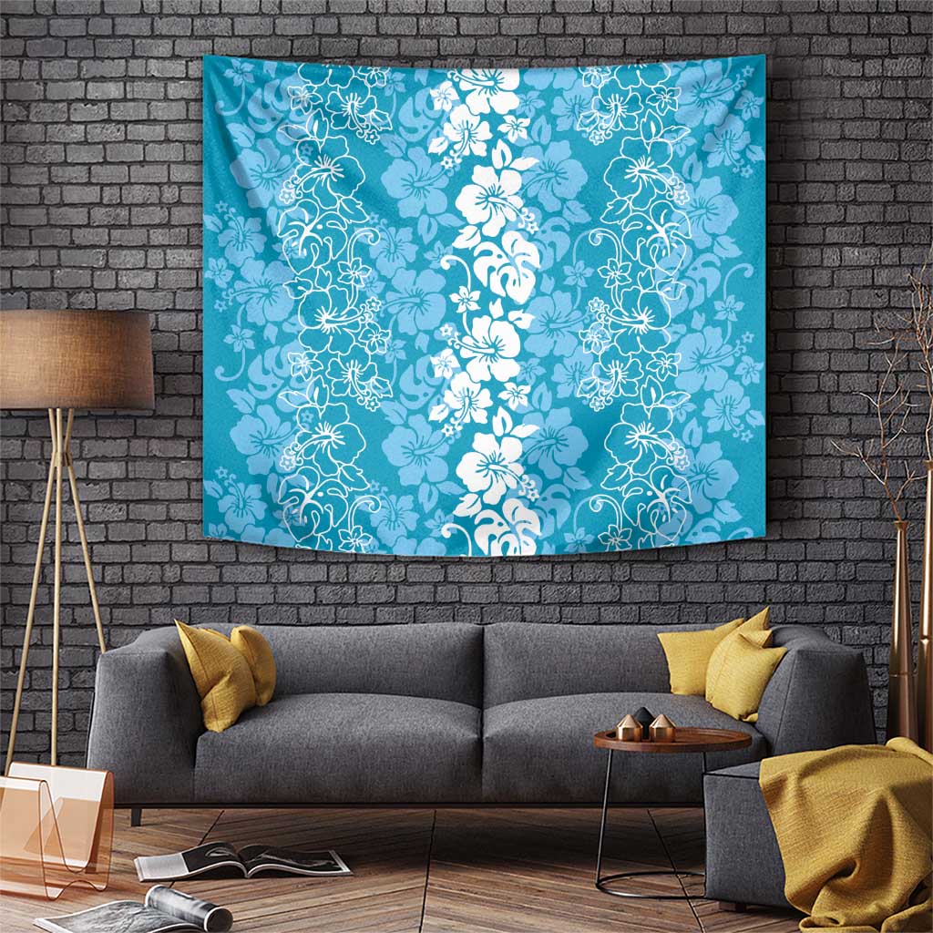 Hawaiian Lei Day Tapestry Blue Hibiscus Flowers Lei Art