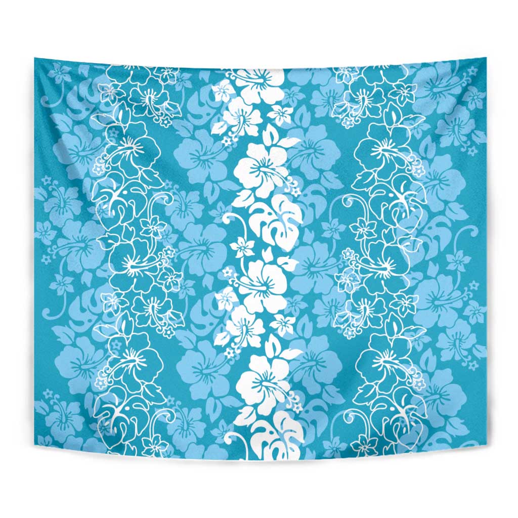 Hawaiian Lei Day Tapestry Blue Hibiscus Flowers Lei Art