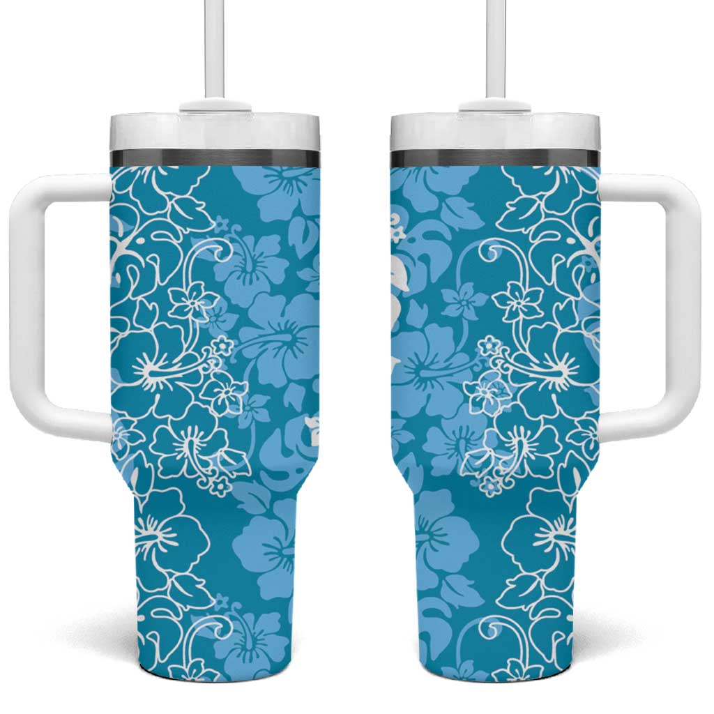 Hawaiian Lei Day Tumbler With Handle Blue Hibiscus Flowers Lei Art