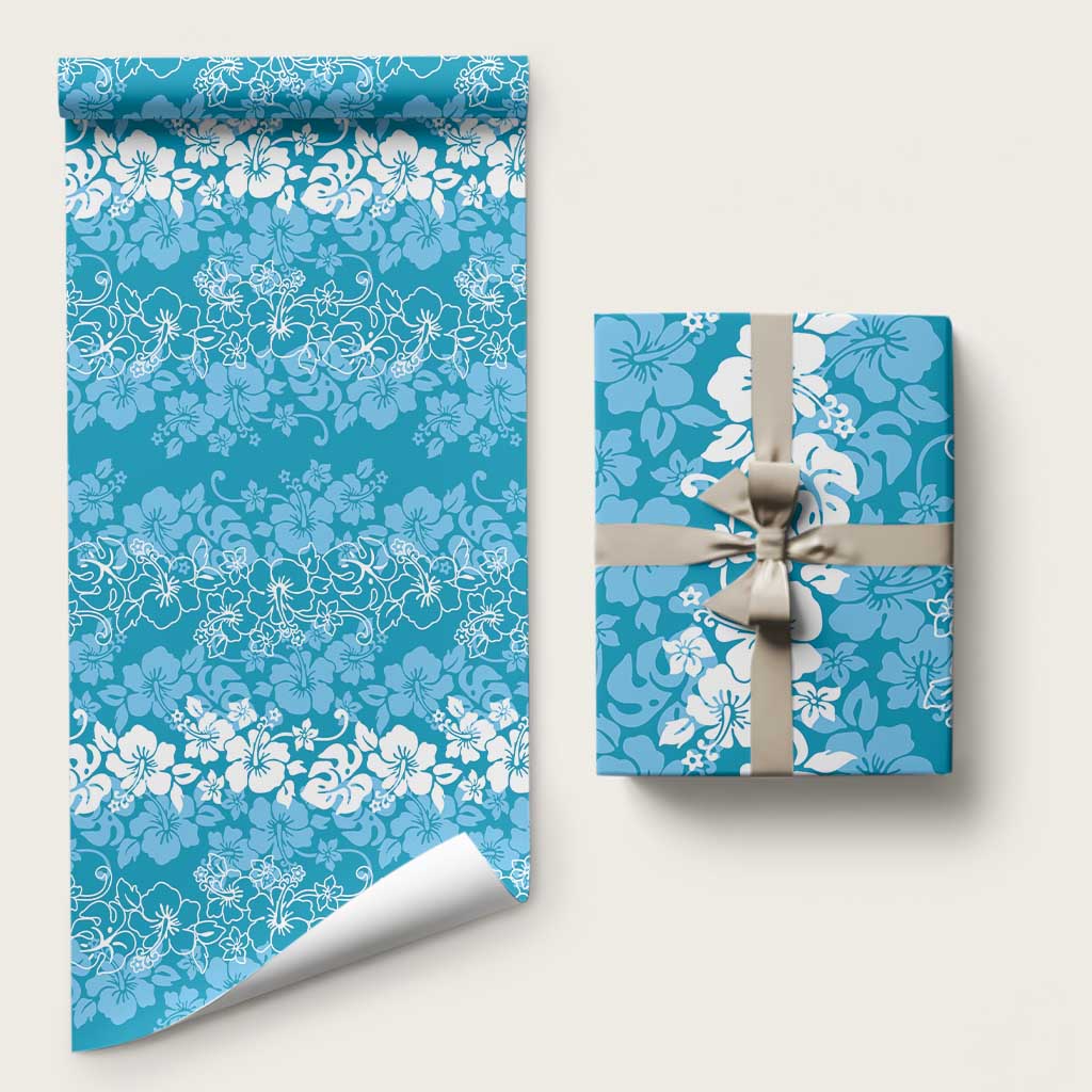 Hawaiian Lei Day Wrapping Paper Blue Hibiscus Flowers Lei Art - Polynesian Pride