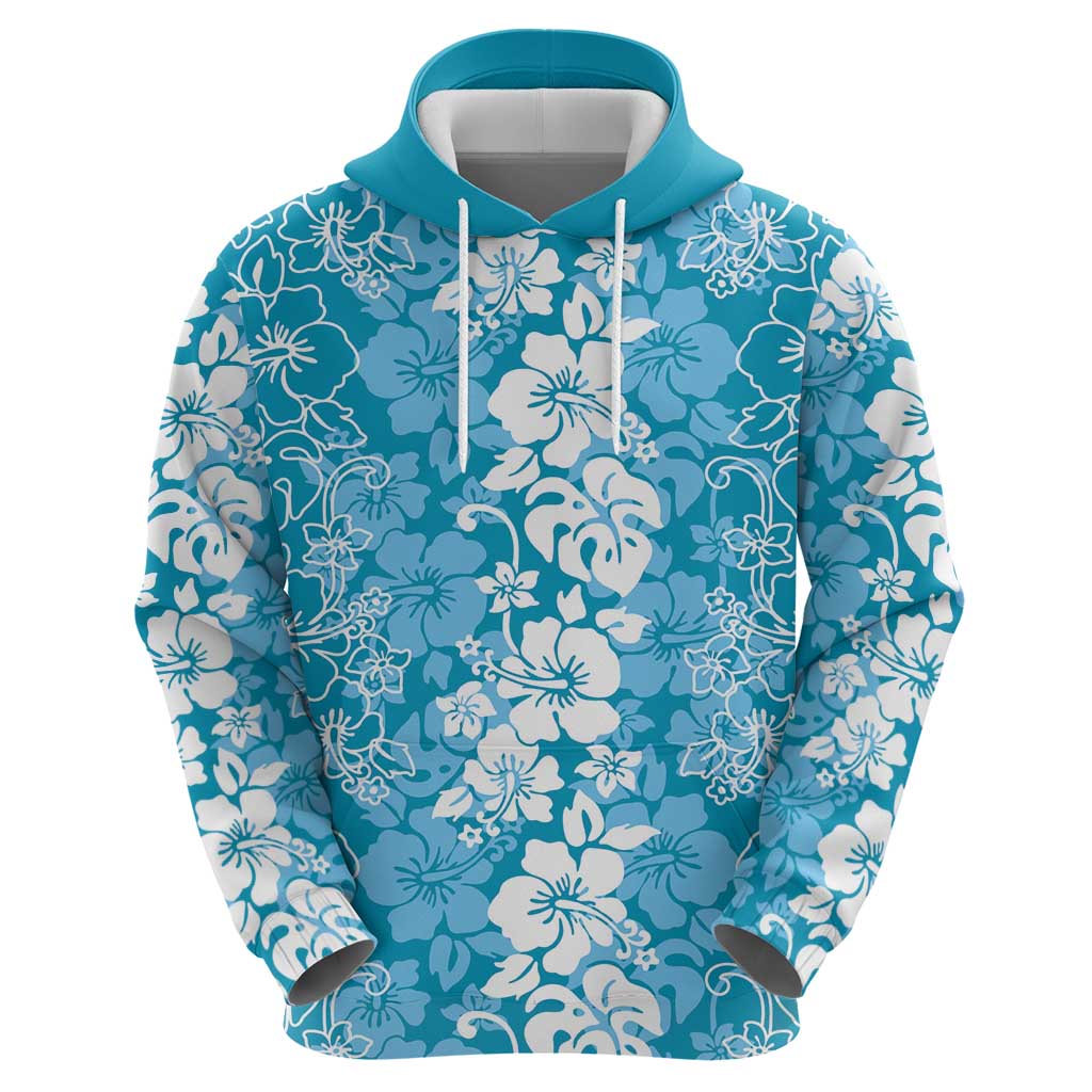 Hawaiian Lei Day Zip Hoodie Blue Hibiscus Flowers Lei Art