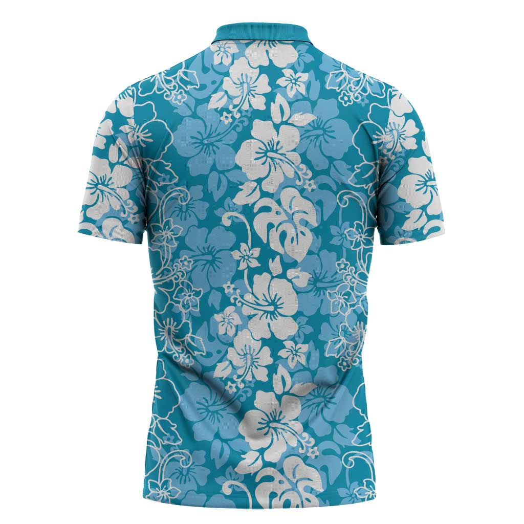 Hawaiian Lei Day Zipper Polo Shirt Blue Hibiscus Flowers Lei Art - Polynesian Pride