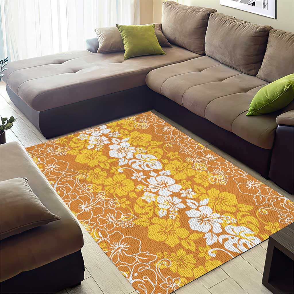 Hawaiian Lei Day Area Rug Gold Hibiscus Flowers Lei Art