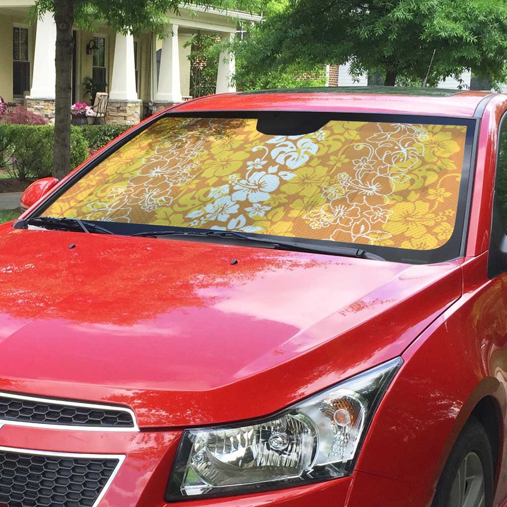 Hawaiian Lei Day Auto Sun Shade Gold Hibiscus Flowers Lei Art - Polynesian Pride