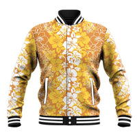 Hawaiian Lei Day Baseball Jacket Gold Hibiscus Flowers Lei Art