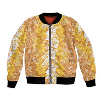 Hawaiian Lei Day Bomber Jacket Gold Hibiscus Flowers Lei Art
