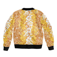 Hawaiian Lei Day Bomber Jacket Gold Hibiscus Flowers Lei Art