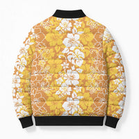 Hawaiian Lei Day Bomber Puffer Jacket Gold Hibiscus Flowers Lei Art - Polynesian Pride