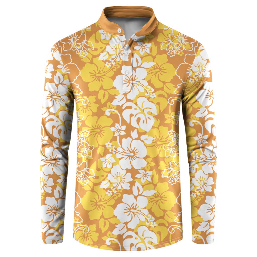 Hawaiian Lei Day Button Sweatshirt Gold Hibiscus Flowers Lei Art
