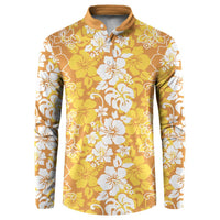 Hawaiian Lei Day Button Sweatshirt Gold Hibiscus Flowers Lei Art