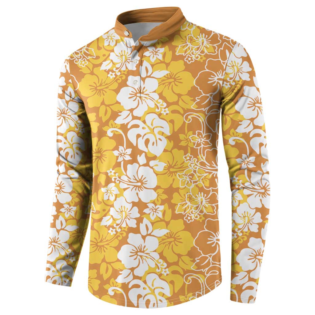Hawaiian Lei Day Button Sweatshirt Gold Hibiscus Flowers Lei Art