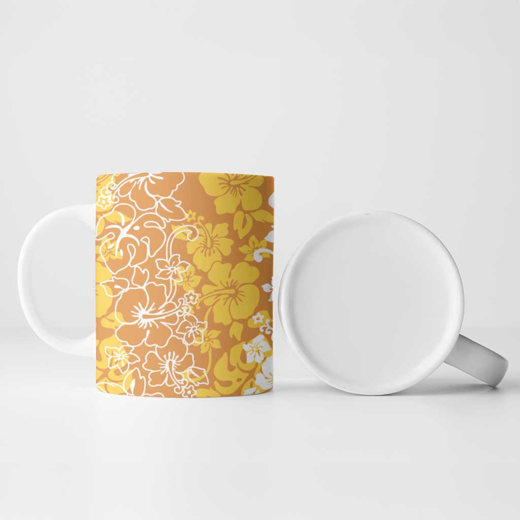 Hawaiian Lei Day Ceramic Mug Gold Hibiscus Flowers Lei Art - Polynesian Pride