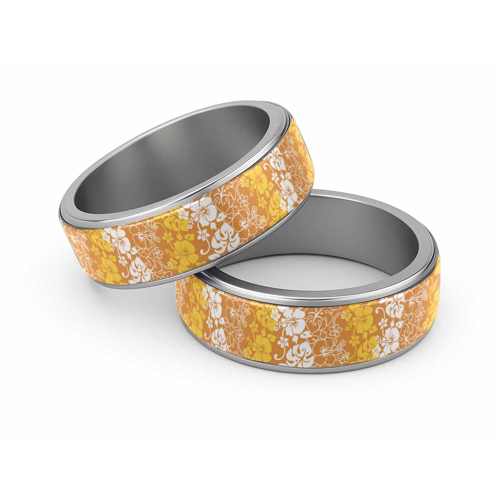 Hawaiian Lei Day Classic Ring Gold Hibiscus Flowers Lei Art - Polynesian Pride