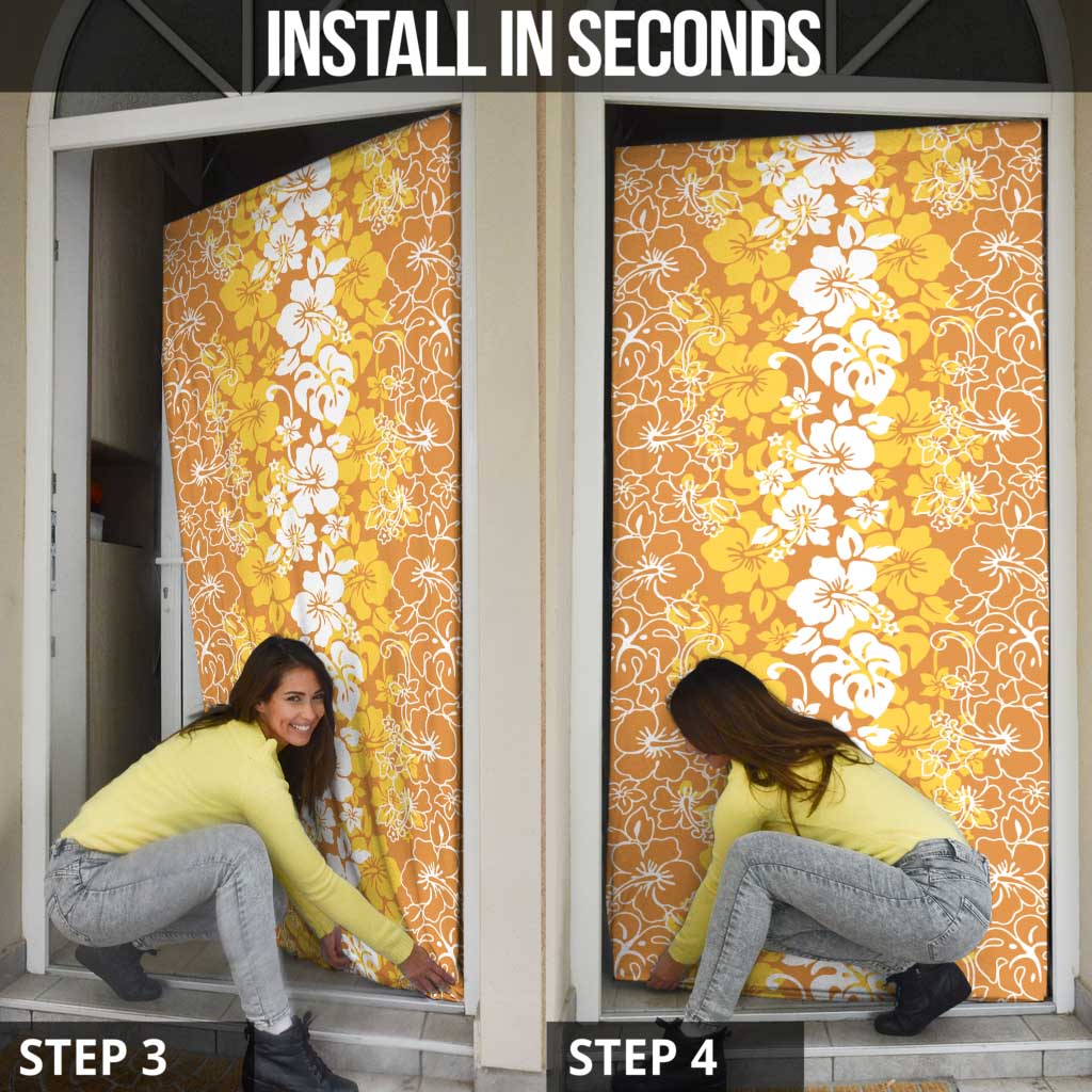 Hawaiian Lei Day Door Cover Gold Hibiscus Flowers Lei Art - Polynesian Pride