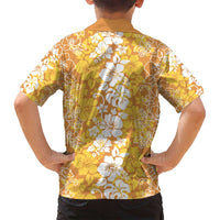 Hawaiian Lei Day Family Matching Long Sleeve Bodycon Dress and Hawaiian Shirt Gold Hibiscus Flowers Lei Art