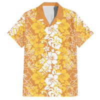Hawaiian Lei Day Family Matching Long Sleeve Bodycon Dress and Hawaiian Shirt Gold Hibiscus Flowers Lei Art