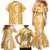 Hawaiian Lei Day Family Matching Mermaid Dress and Hawaiian Shirt Gold Hibiscus Flowers Lei Art