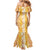 Hawaiian Lei Day Family Matching Mermaid Dress and Hawaiian Shirt Gold Hibiscus Flowers Lei Art