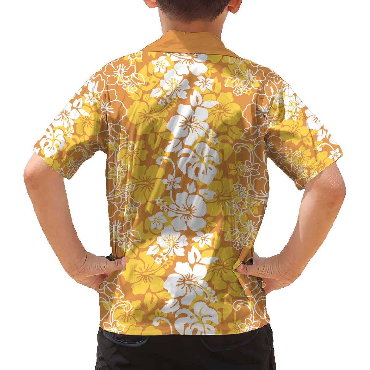 Hawaiian Lei Day Family Matching Off The Shoulder Long Sleeve Dress and Hawaiian Shirt Gold Hibiscus Flowers Lei Art LT9 - Polynesian Pride