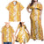 Hawaiian Lei Day Family Matching Off Shoulder Maxi Dress and Hawaiian Shirt Gold Hibiscus Flowers Lei Art