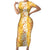Hawaiian Lei Day Family Matching Short Sleeve Bodycon Dress and Hawaiian Shirt Gold Hibiscus Flowers Lei Art
