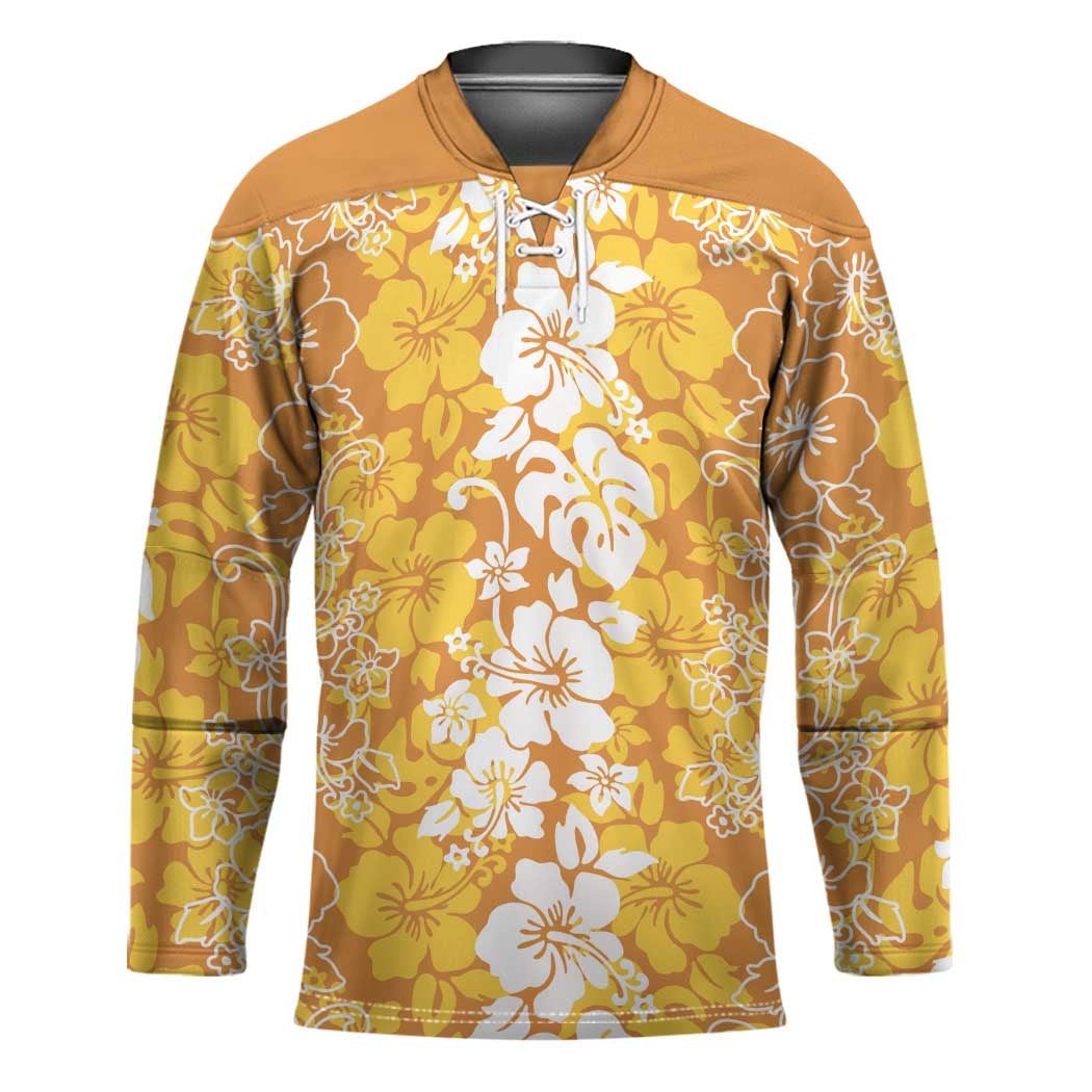 Hawaiian Lei Day Hockey Jersey Gold Hibiscus Flowers Lei Art - Polynesian Pride