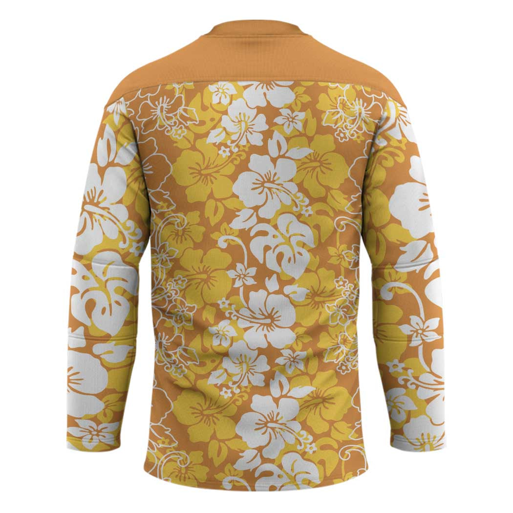 Hawaiian Lei Day Hockey Jersey Gold Hibiscus Flowers Lei Art - Polynesian Pride