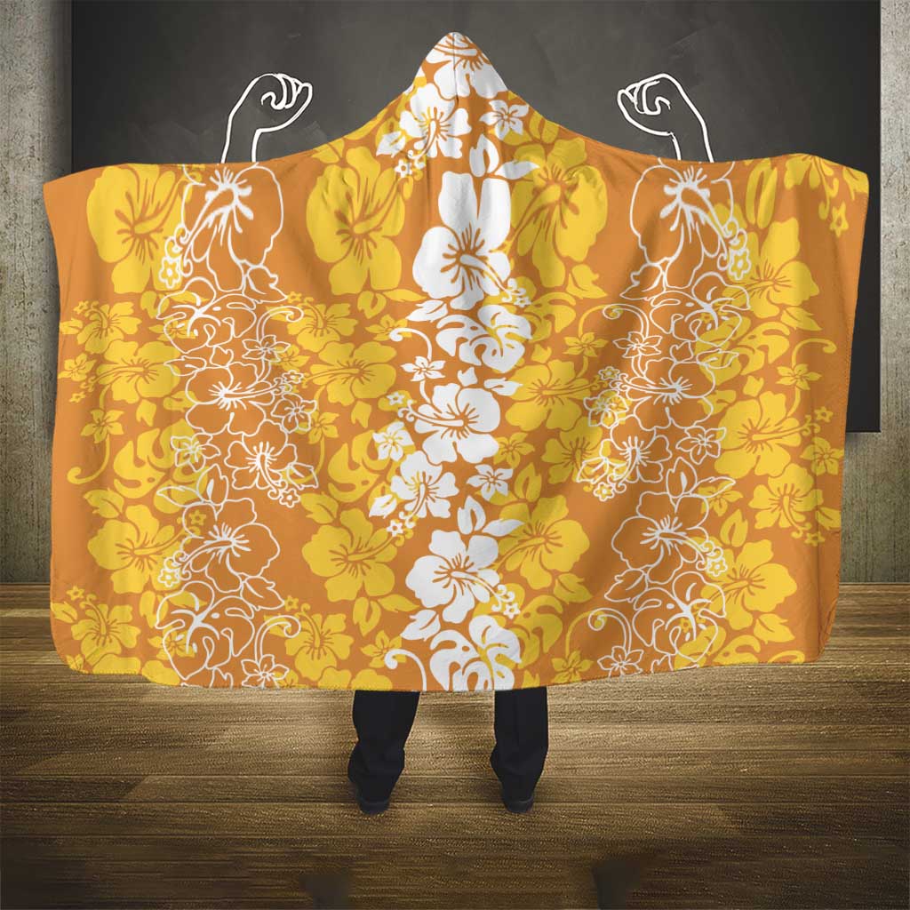 Hawaiian Lei Day Hooded Blanket Gold Hibiscus Flowers Lei Art