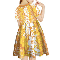 Hawaiian Lei Day Kid Short Sleeve Dress Gold Hibiscus Flowers Lei Art