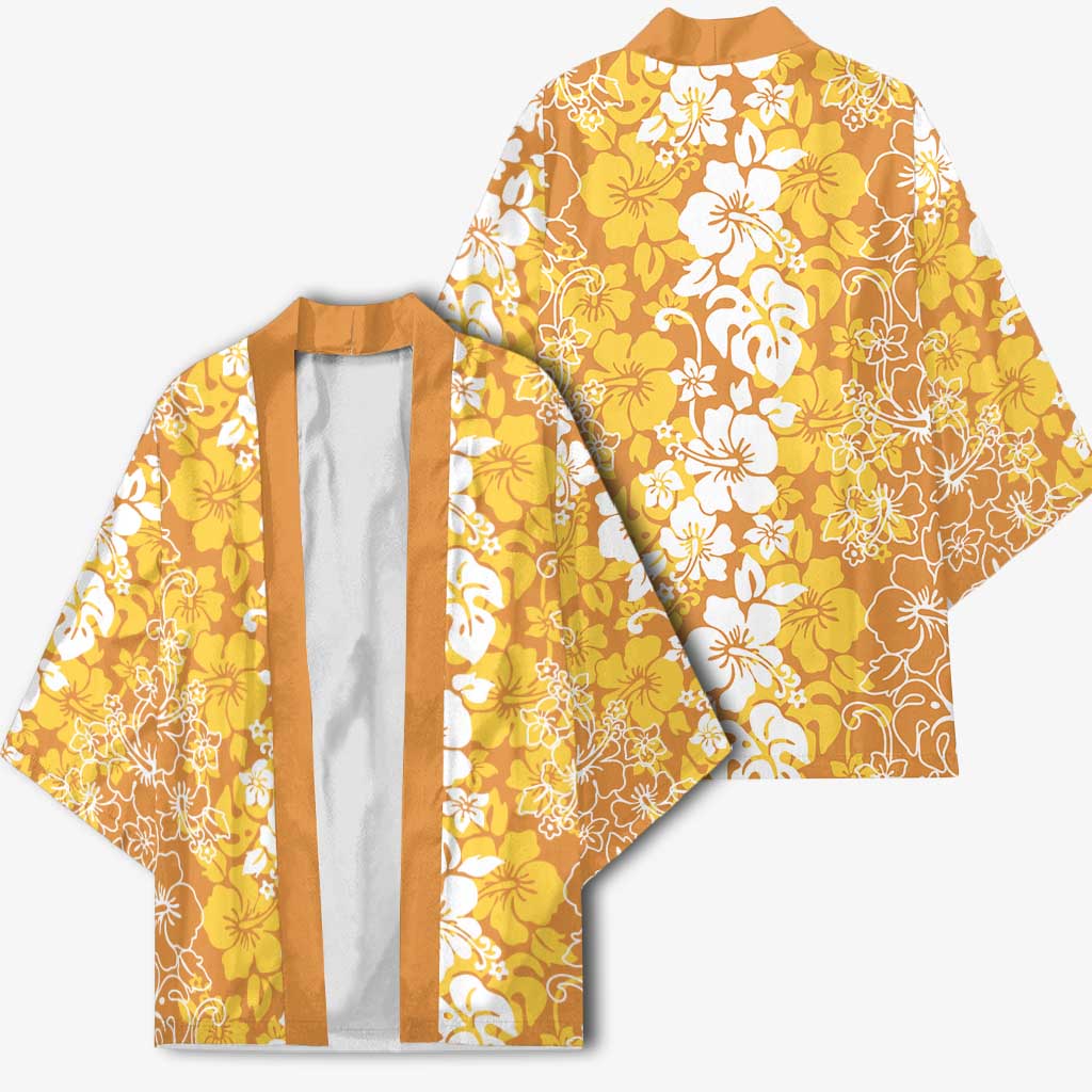 Hawaiian Lei Day Kimono Gold Hibiscus Flowers Lei Art - Polynesian Pride