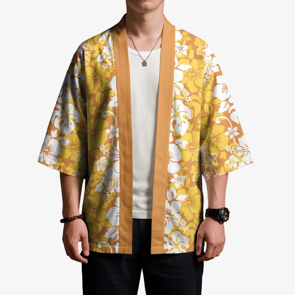 Hawaiian Lei Day Kimono Gold Hibiscus Flowers Lei Art - Polynesian Pride
