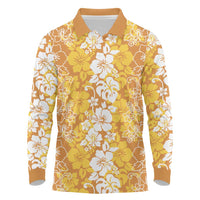 Hawaiian Lei Day Long Sleeve Polo Shirt Gold Hibiscus Flowers Lei Art