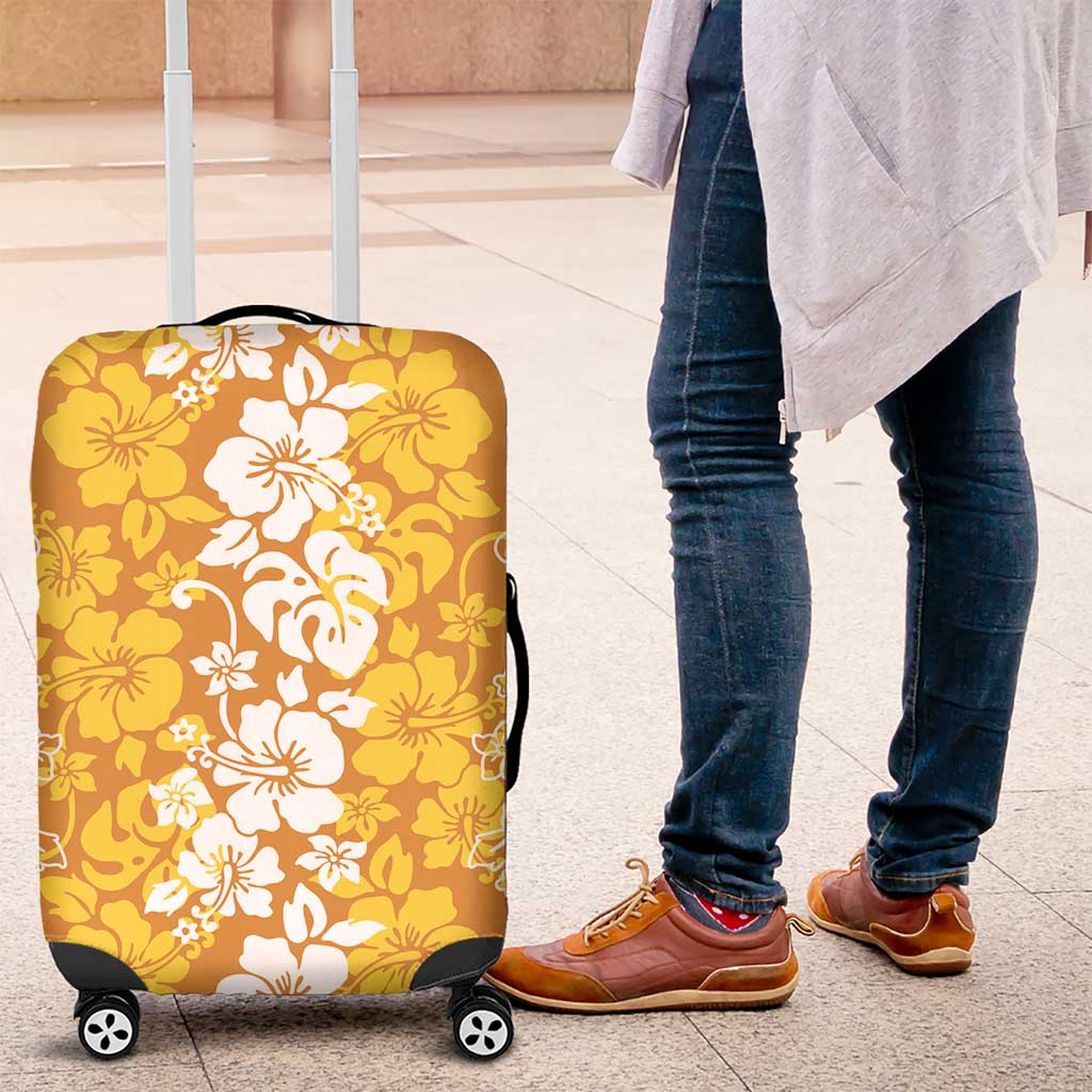 Hawaiian Lei Day Luggage Cover Gold Hibiscus Flowers Lei Art