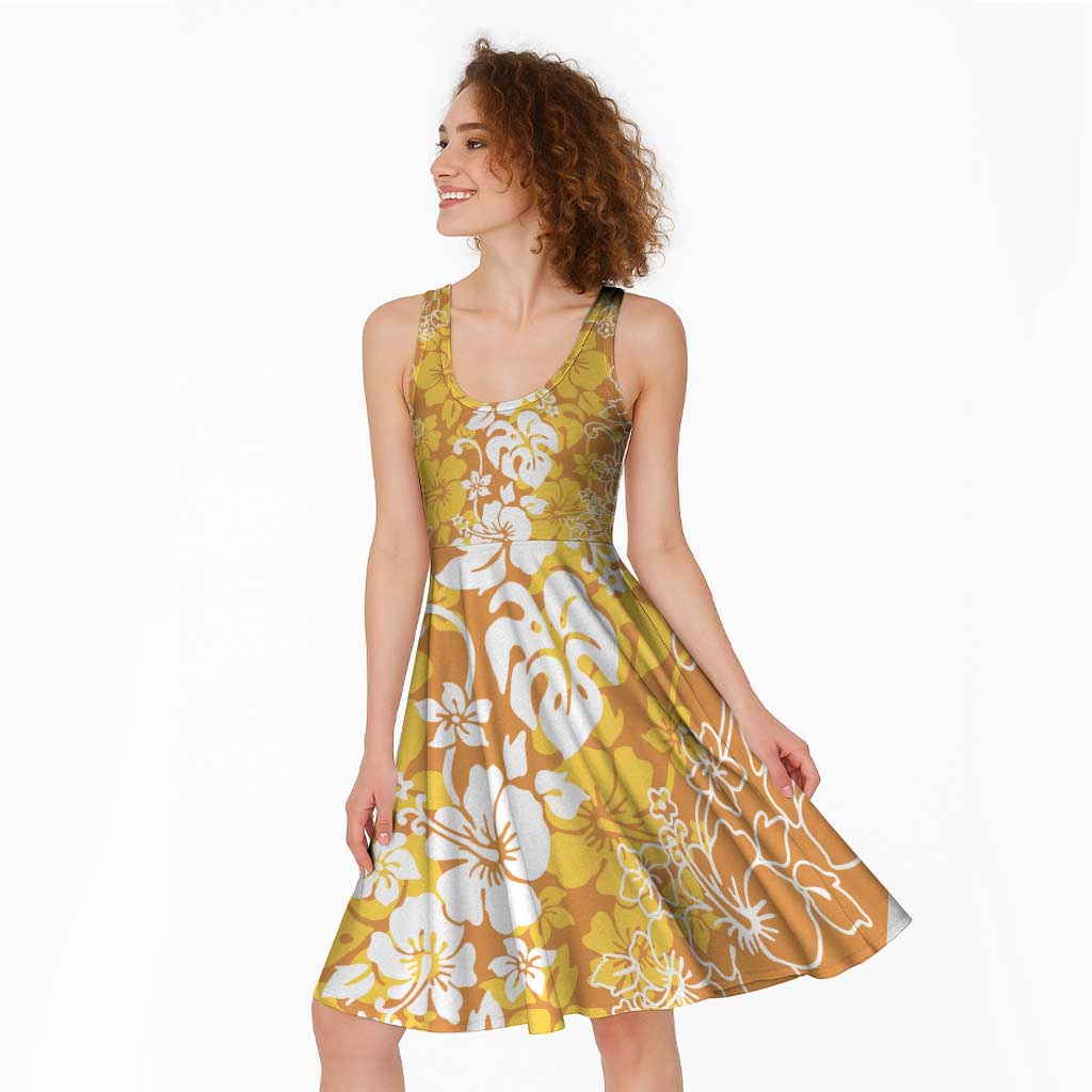 Hawaiian Lei Day Midi Dress Gold Hibiscus Flowers Lei Art - Polynesian Pride