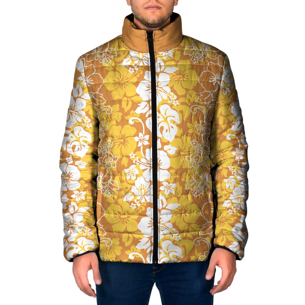Hawaiian Lei Day Padded Jacket Gold Hibiscus Flowers Lei Art - Polynesian Pride